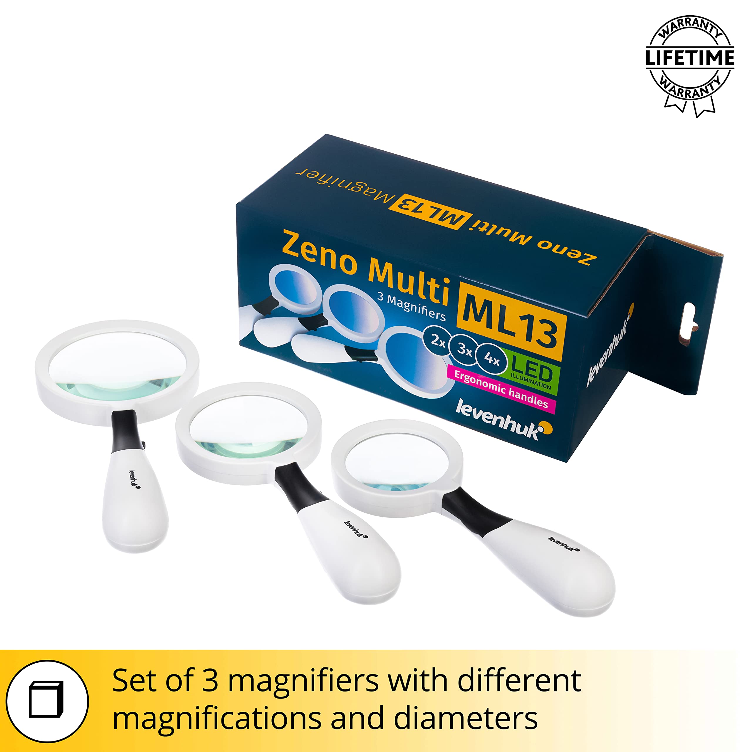 Levenhuk Zeno Multi ML13 Lupe Set 2x/3x/4x LED 3 Lupen
