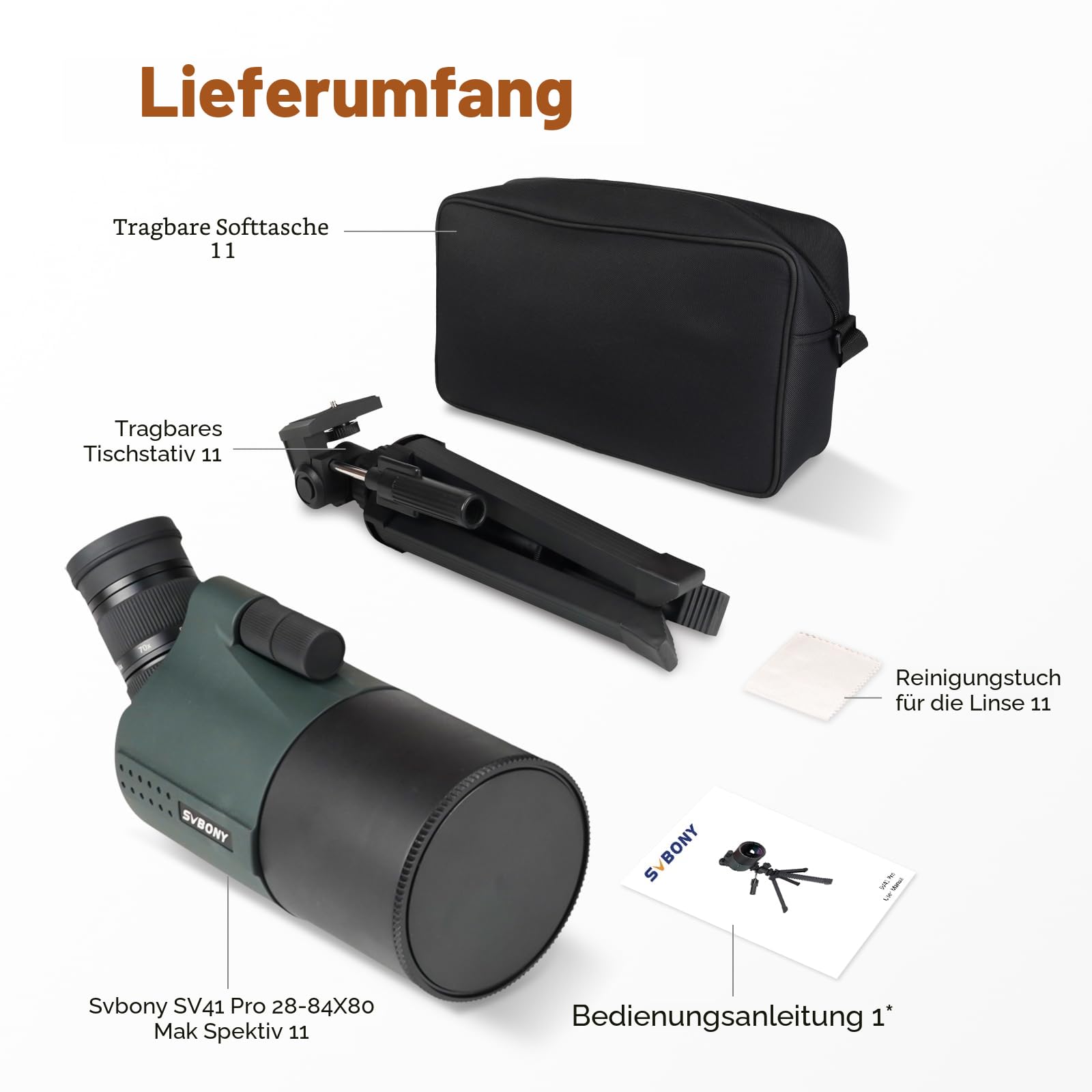 SVBONY SV41Pro 28-84x80 Mak Spektiv mit Tischstativ