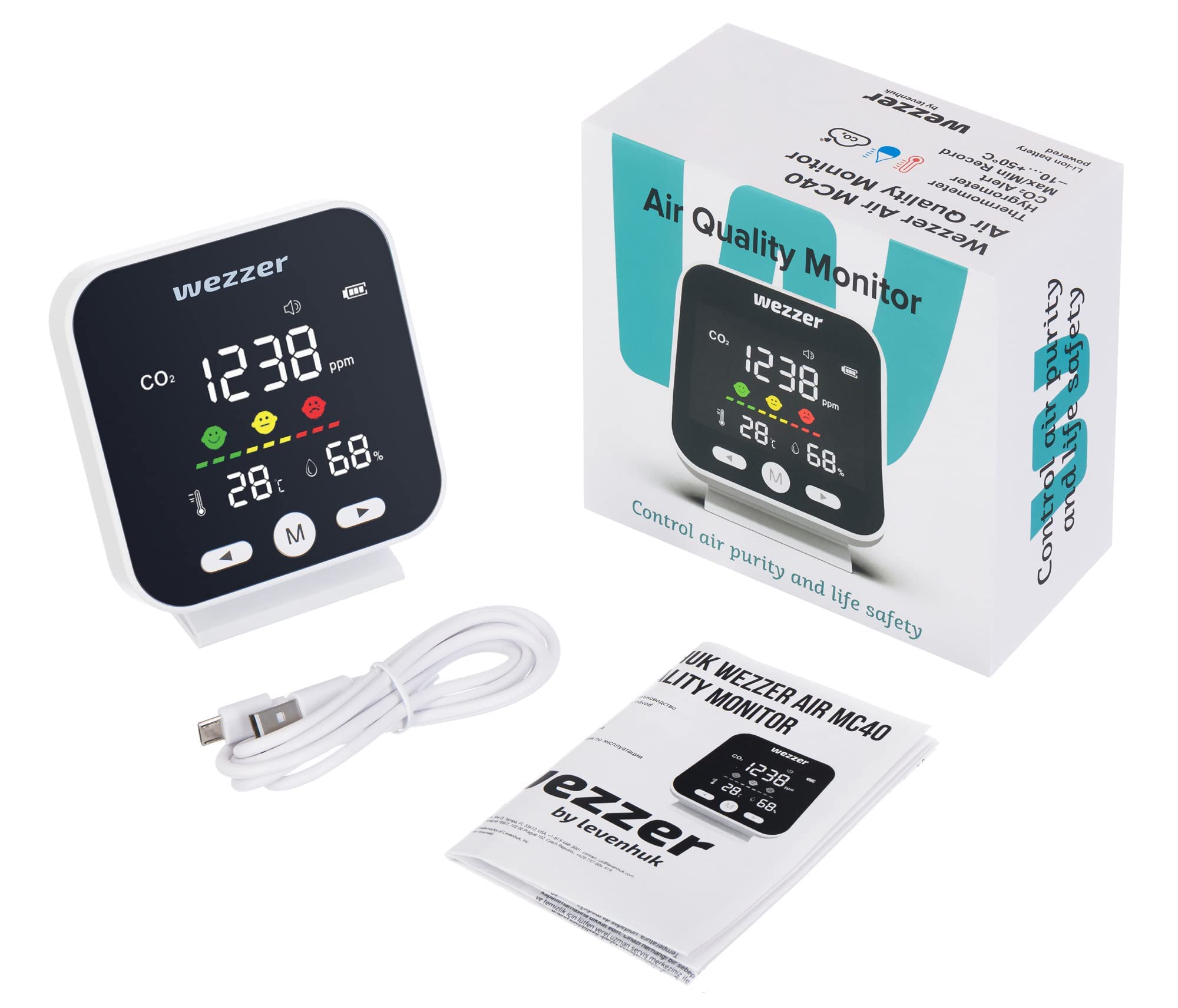 Levenhuk Wezzer Air MC40 CO2-Messgerät Farbdisplay Akku