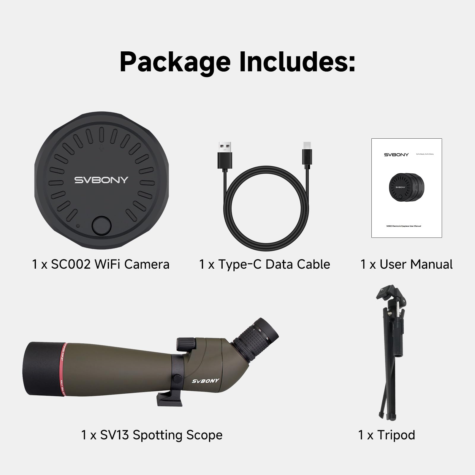 SVBONY SV13 Spektiv 20-60x80 mit SC002 WiFi Kamera