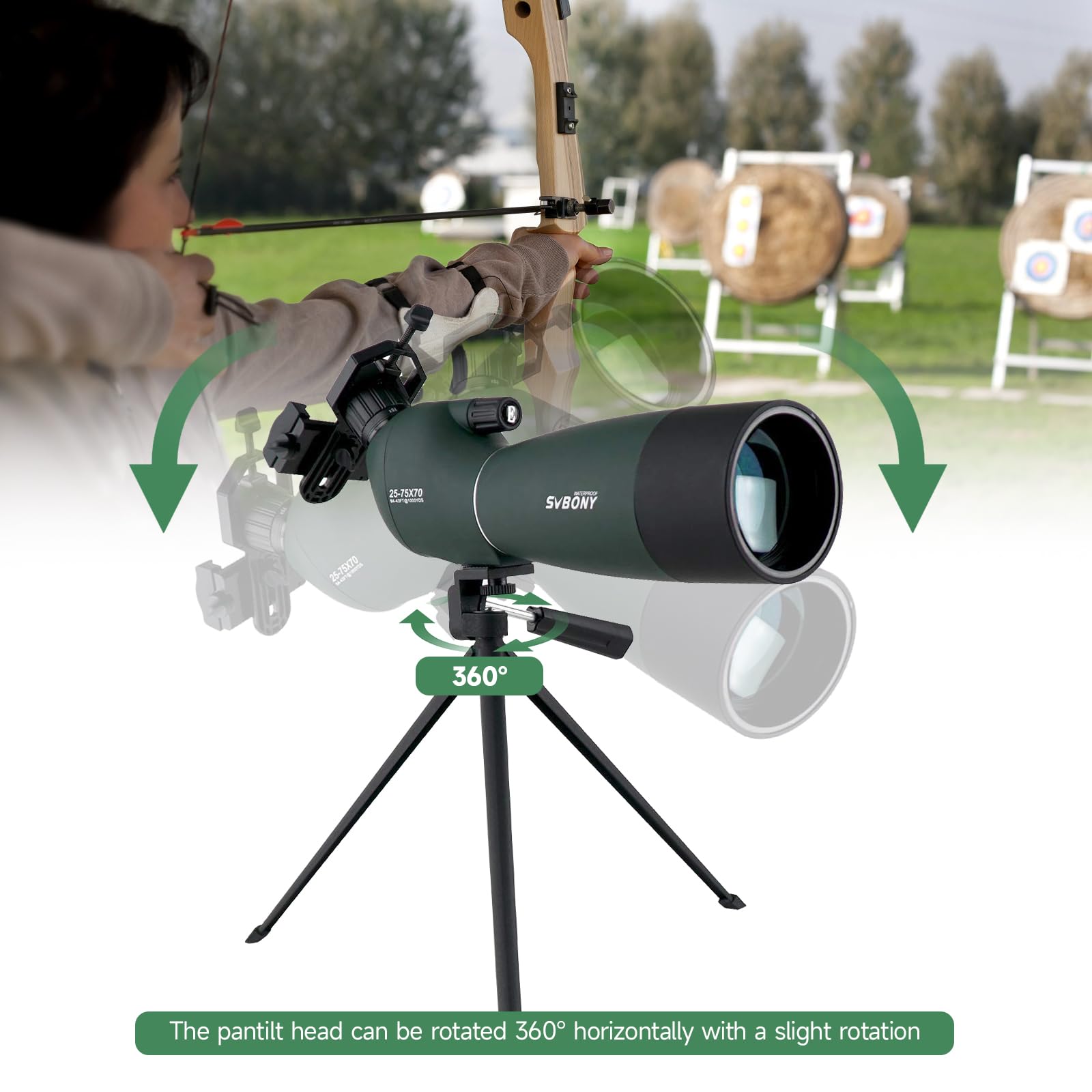 Svbony SV28 HD Spektiv 25-75x70 Grün mit Stativ
