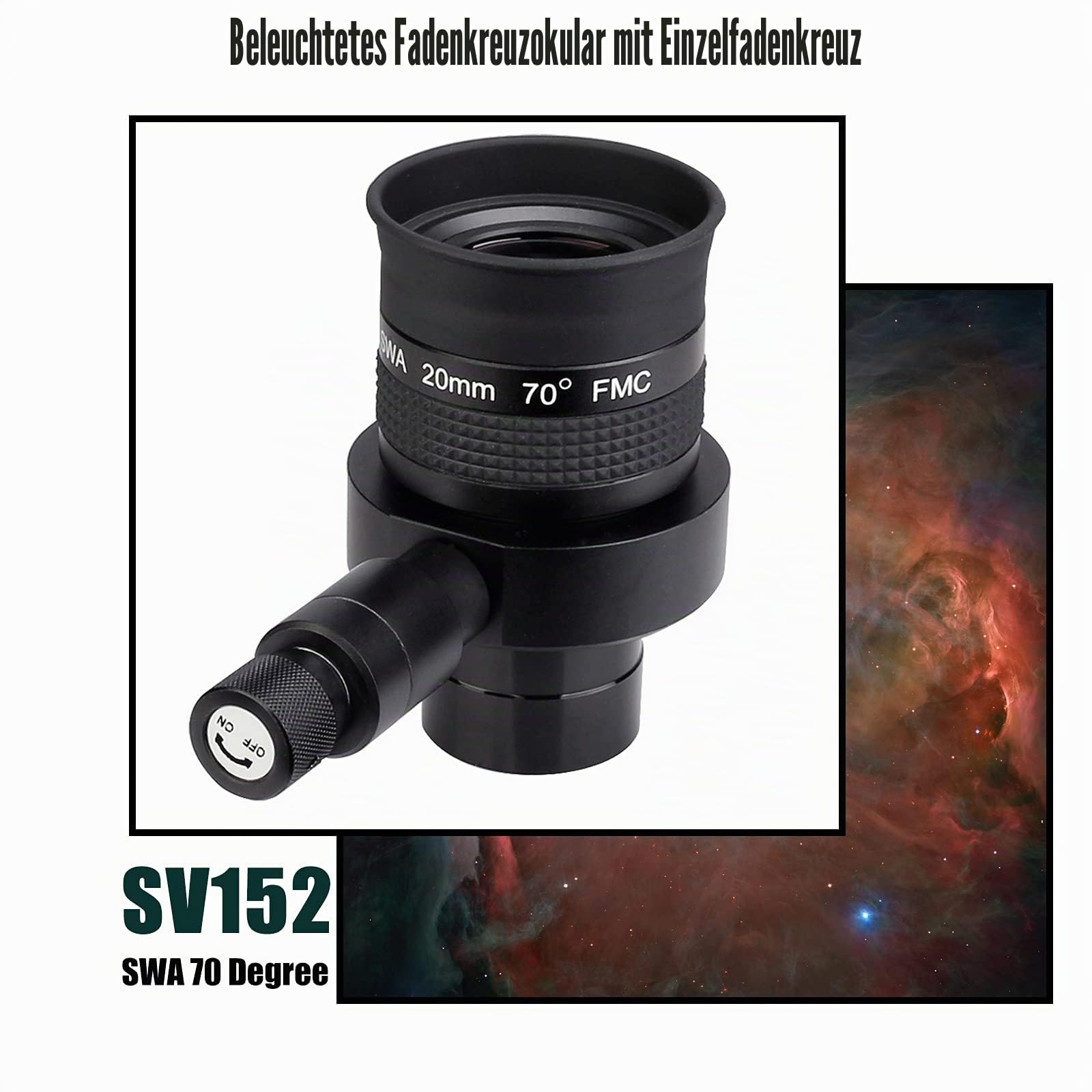 SVBONY SV152 Okular 1,25" 20mm Fadenkreuz 70° beleuchtet