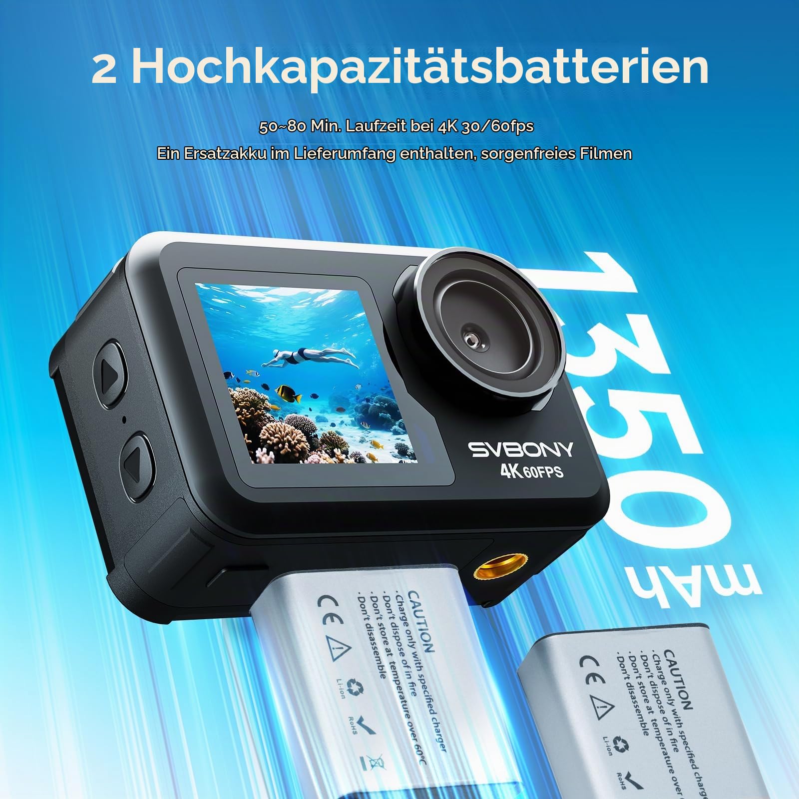 Svbony ACT20 4K 60FPS Actioncam Dual-Display 12m