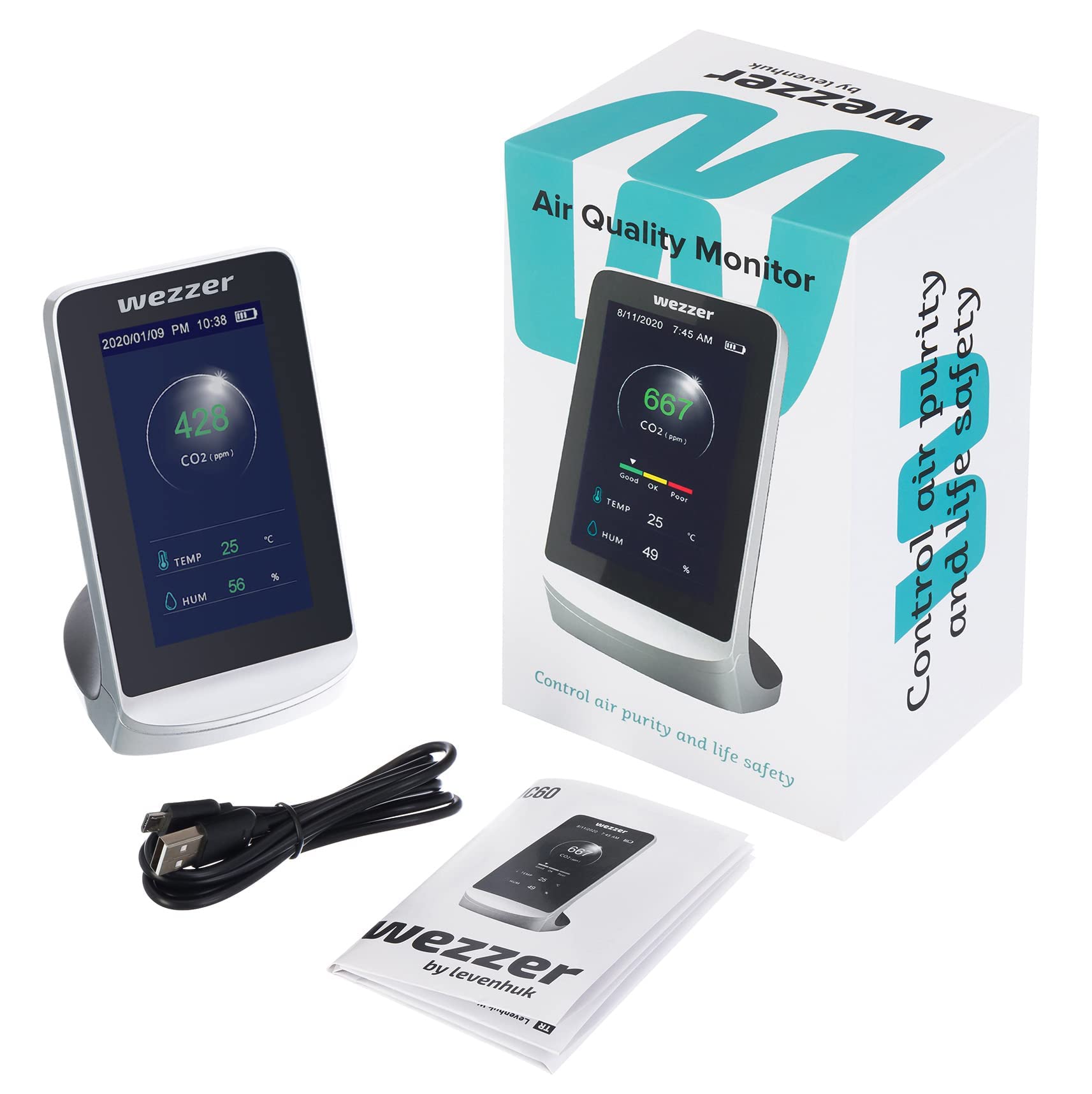 Levenhuk Wezzer Air MC60 Luftqualitätsmonitor CO2 Uhr Kalender