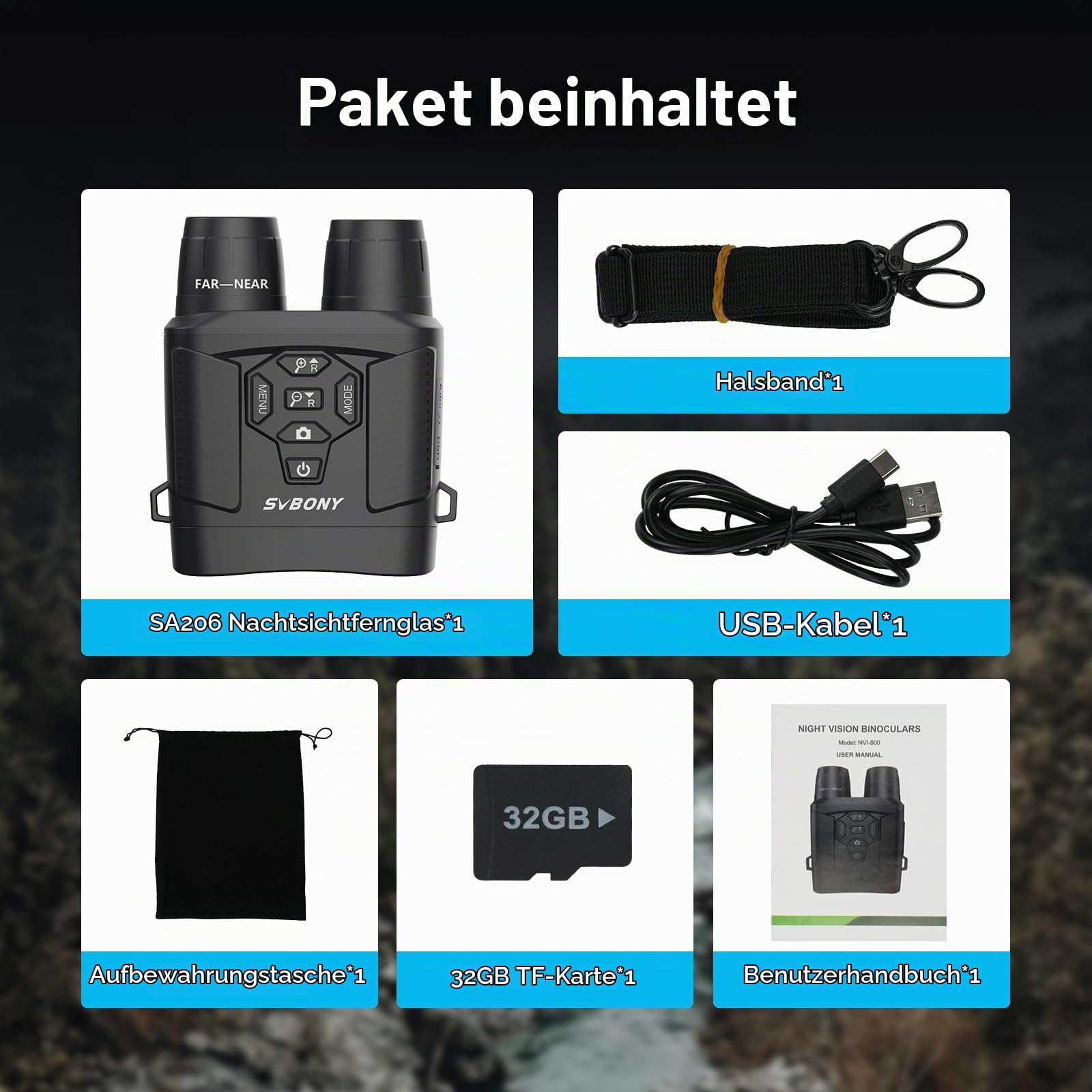 SVBONY SA206 Nachtsichtgerät 8X 300m 4K mit 32GB Karte