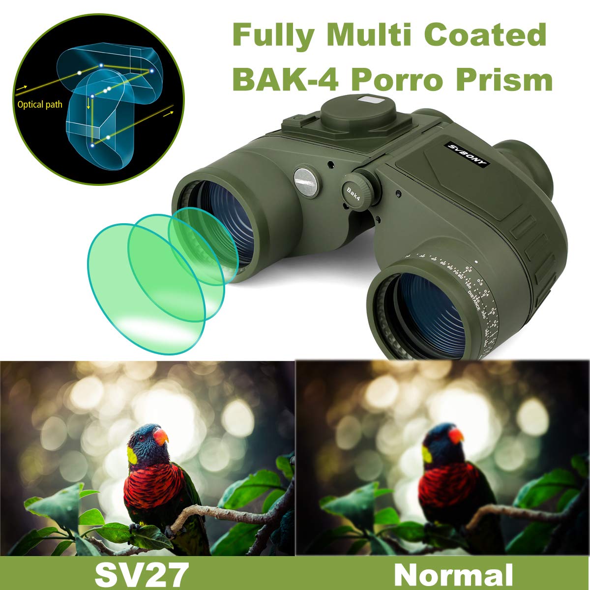 SVBONY SV27 Fernglas 7x50 Kompass Wasserdicht BAK4