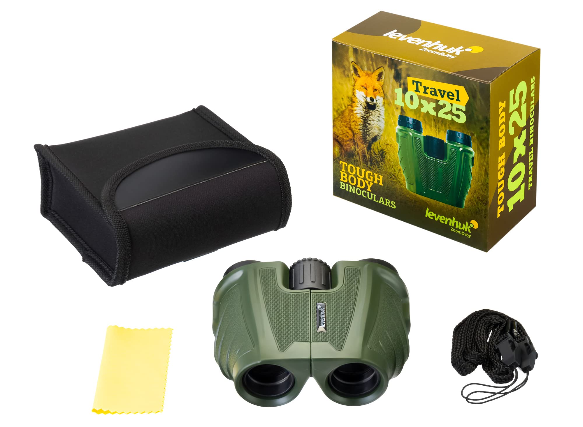 Levenhuk Travel 10x25 Fernglas Porro kompakt mit Etui