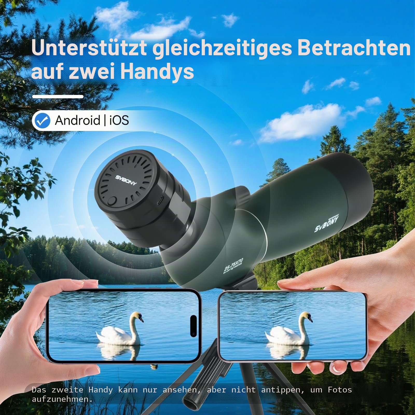 Svbony SV28 25-75x70 Spektiv mit WiFi-Kamera und Stativ