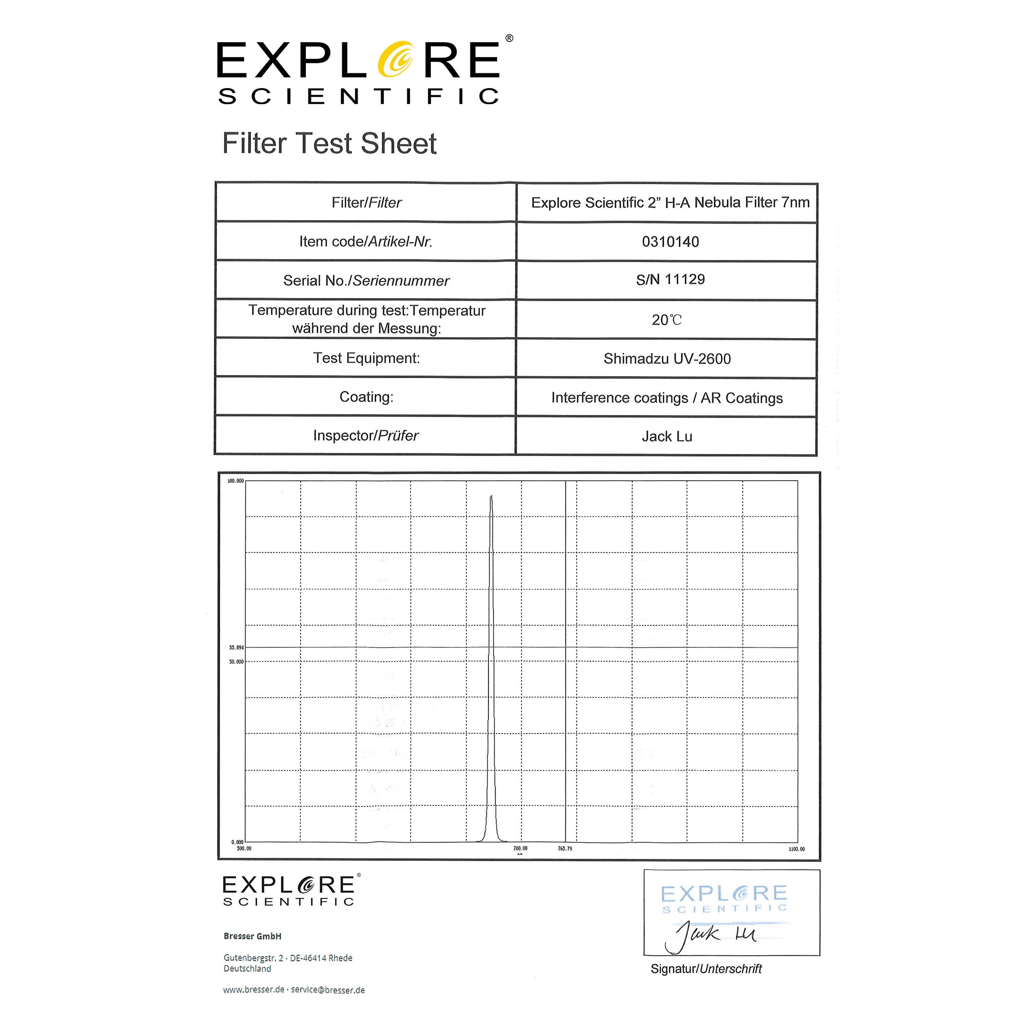 Explore Scientific H-Alpha 7nm Nebelfilter 2 Zoll Astrofoto
