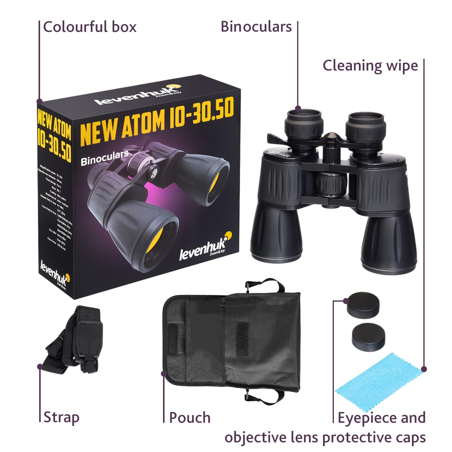 Levenhuk New Atom 10-30x50 Zoom-Fernglas mit BK-7