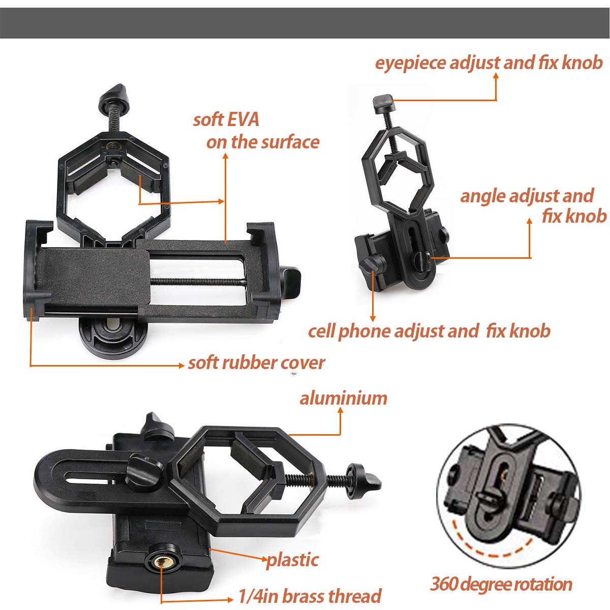 SVBONY Telefon Adapter 25-48mm Handyhalterung Alu