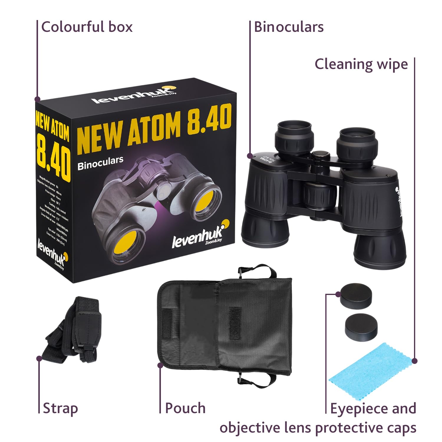 Levenhuk New Atom 8x40 Fernglas Porro leicht Stativ