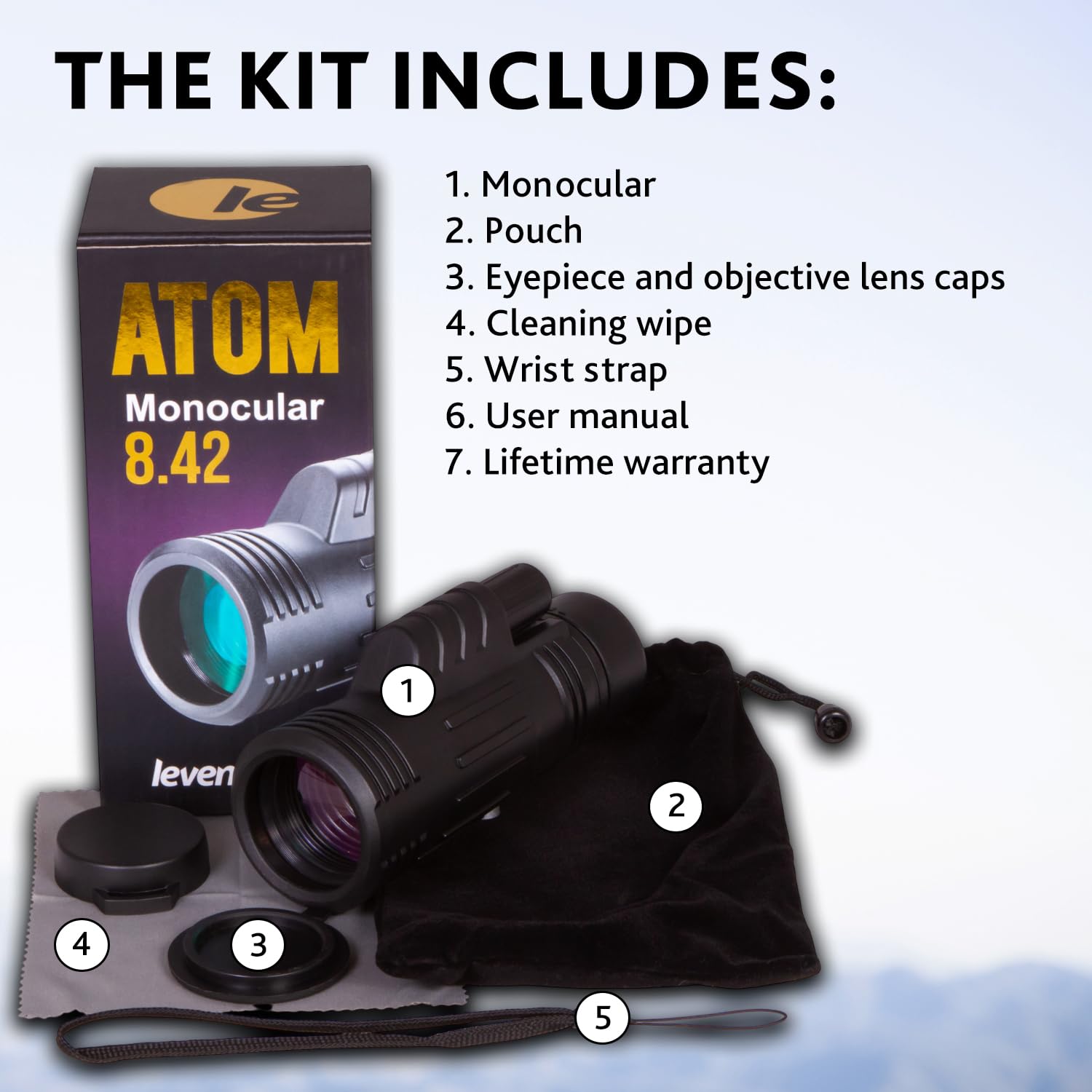Levenhuk Atom 8x42 Monokular kompakt BK-7 Einhand-Fokus