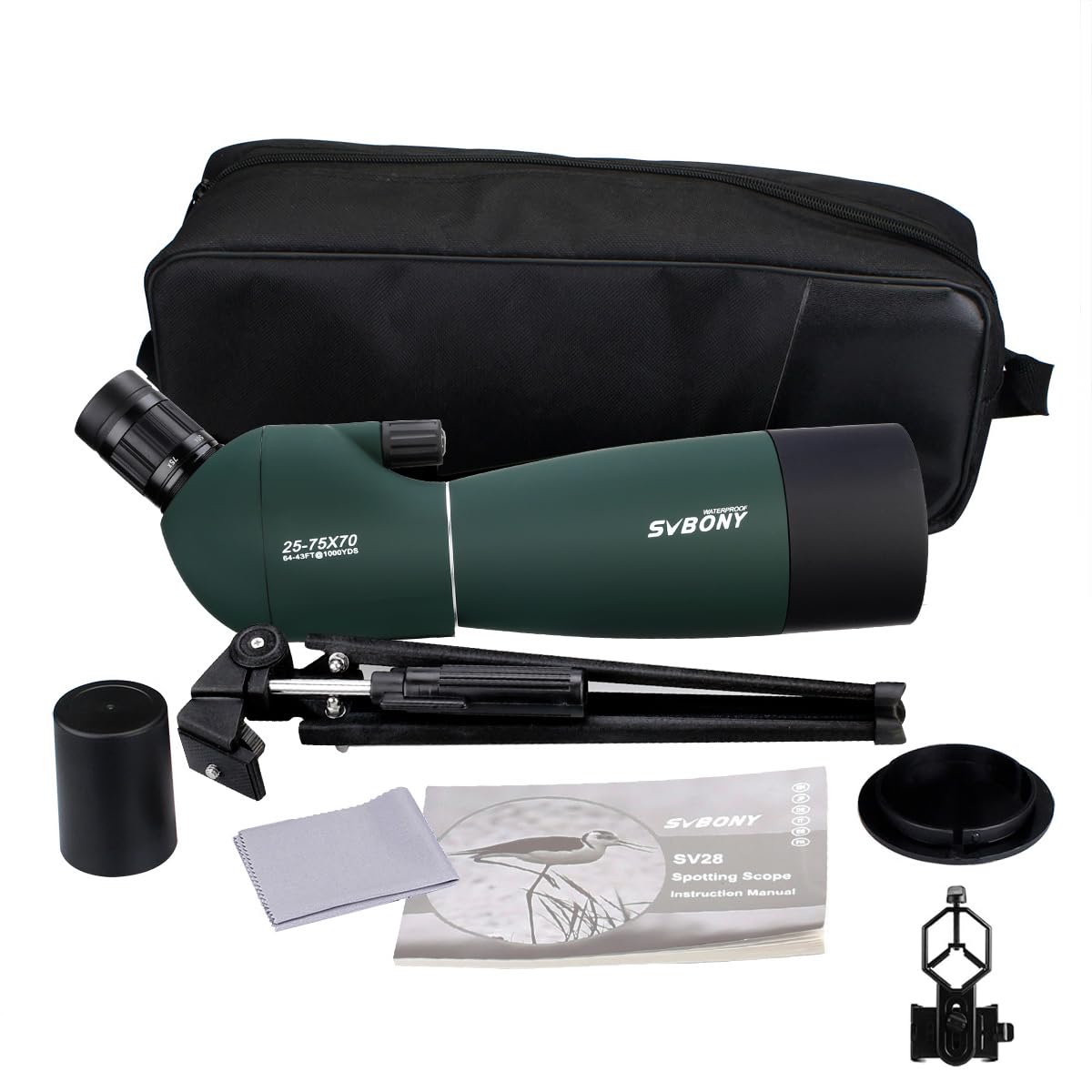 Svbony SV28 HD Spektiv 25-75x70 Grün mit Stativ