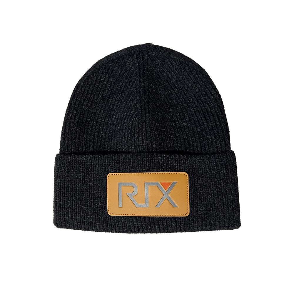 RIX Beanie Mütze schwarz Wintermütze mit Leder-Logo