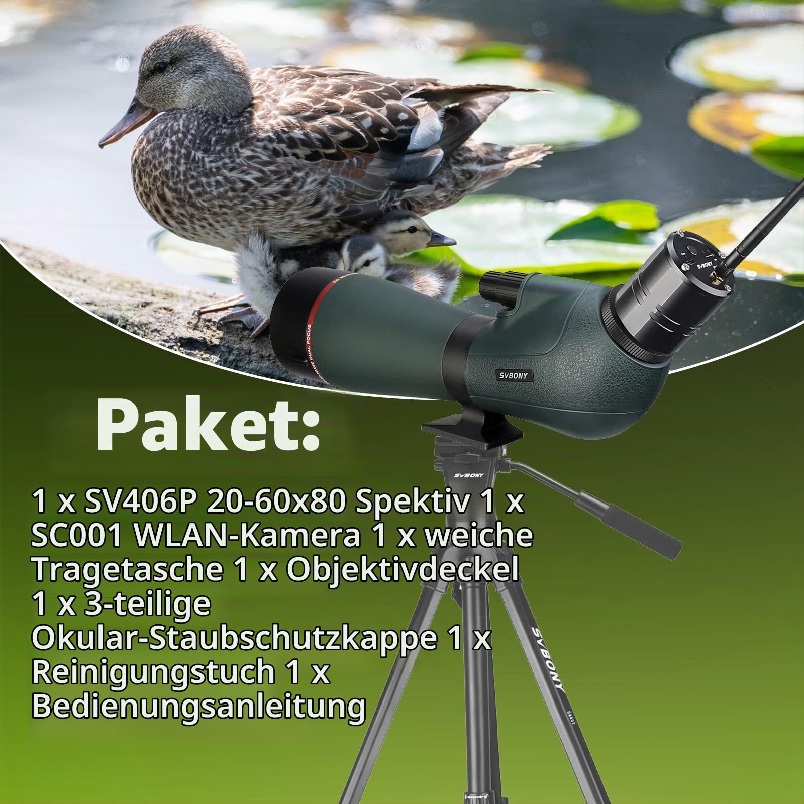 SVBONY SV406P Spektiv 20-60x80 ED mit WLAN-Kamera