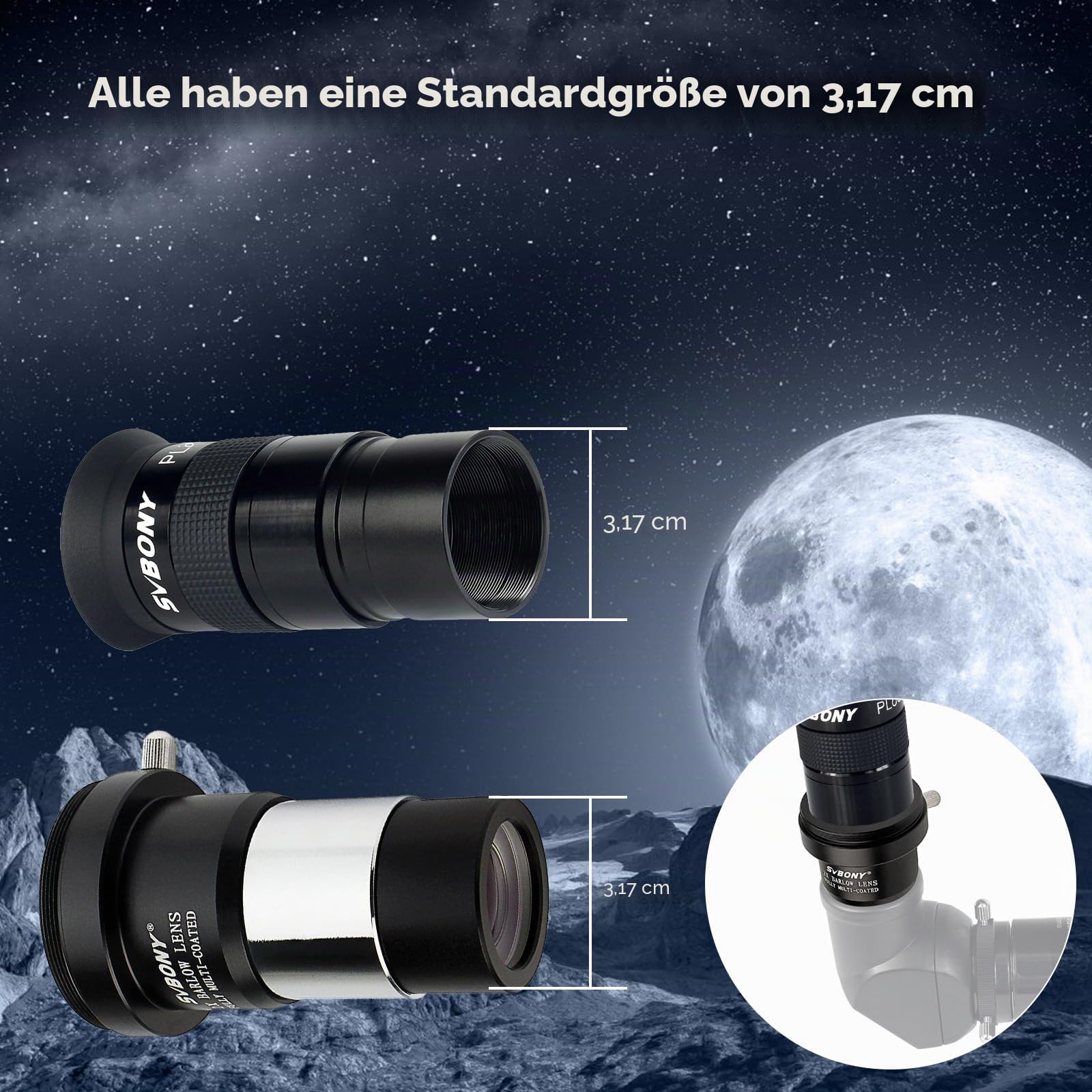 SVBONY 40 mm Plössl Okular + 2x Barlow 1,25 Zoll Set